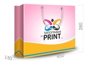 заказать печать Бумажный пакет тираж 100 горизонтальный, А3 формата , размер 450x350x120 мм, бумага 200 г/м² + с ламинацией, установка люверсов и ручки-шнурка